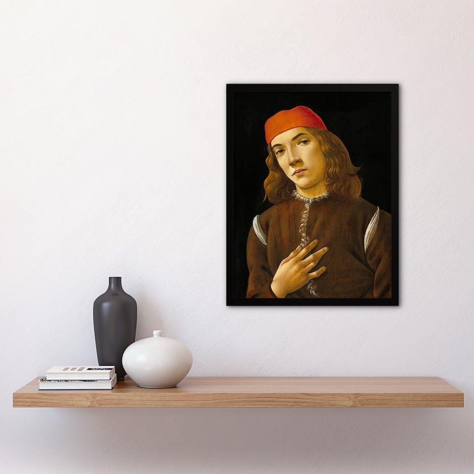 image 1 of Portrait of a Youth Botticelli Vintage Framed Wall Art Print 12X16"