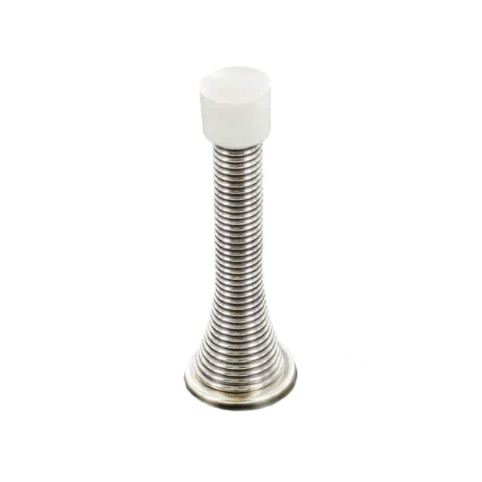 Securit Chrome Spring Door Stopper - Silver/White - 75mm