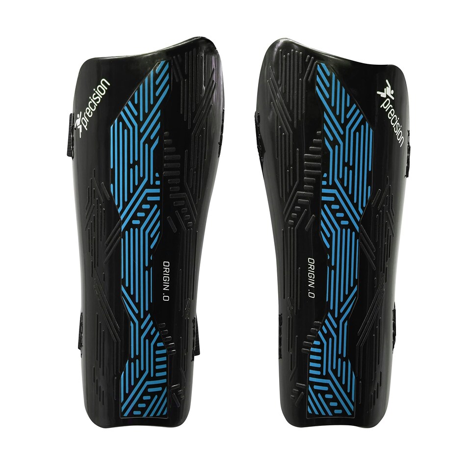 Precision Origin.0 Strap Shin Guards - Black/Cyan - Small - PRA217SR - Black/Cyan - Small - PRA217SR