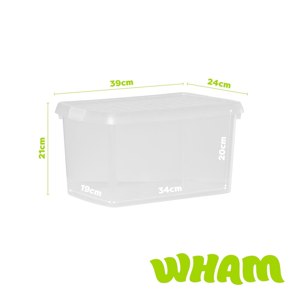 image 1 of Wham Clip 5x 14L Rectangular Plastic Storage Boxes with Clip Lock Lids. Ideal for Home, Office, Toys & More - Clear/Clear | Clear | 5