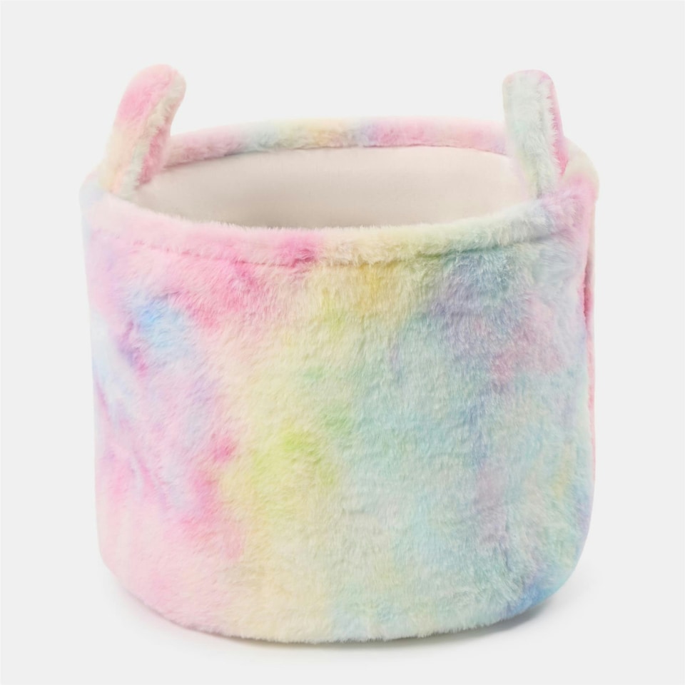 image 1 of OHS Tie Dye Storage Basket Soft Faux Fur Fleece Laundry Clothes Toys Organiser Hamper With Handles | Multi