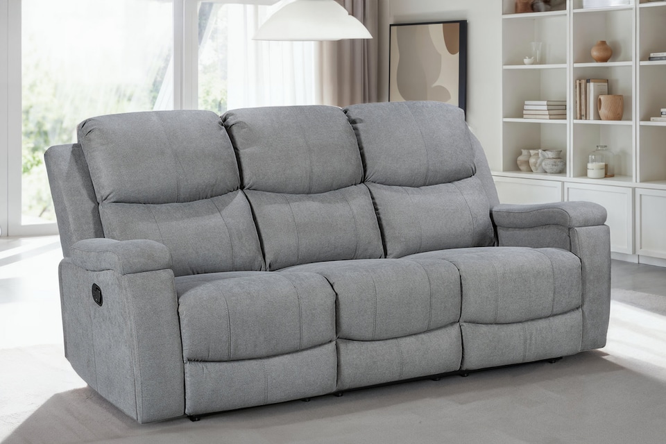image 1 of Chenille Fabric Dark Grey 3 Seater Manual Recliner Sofa VISCONTI