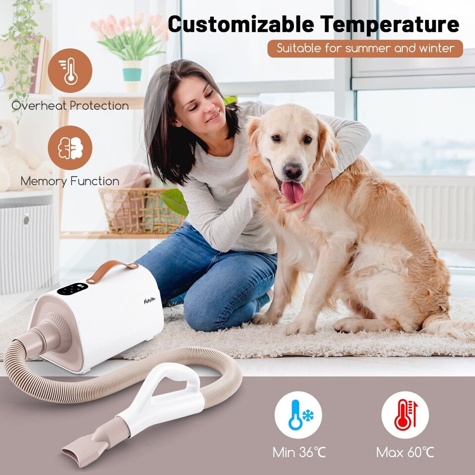 image 1 of Dog Dryer Cat Hair Blower High Velocity Pet Grooming Dryer Adjustable Temperture