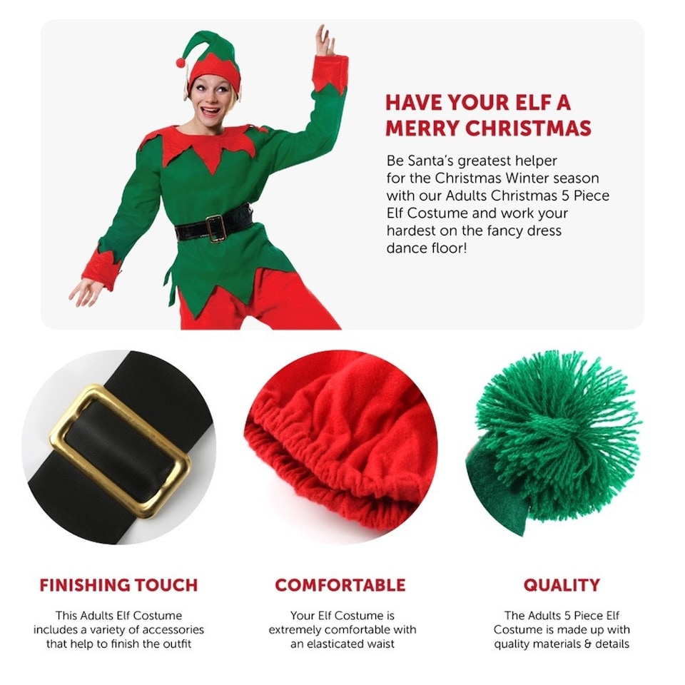 image 1 of 5 Piece Elf Costume | Green | M