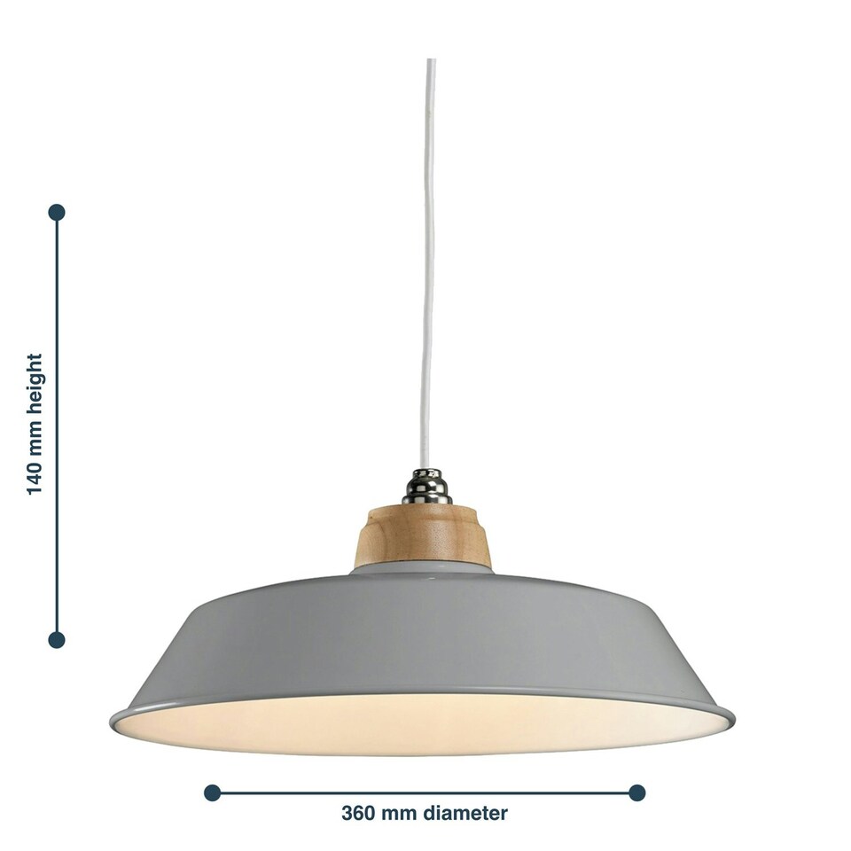 image 1 of Set of 2 Jakob - Grey Metal and Wood Easy Fit Pendant Shades Grey | Brown