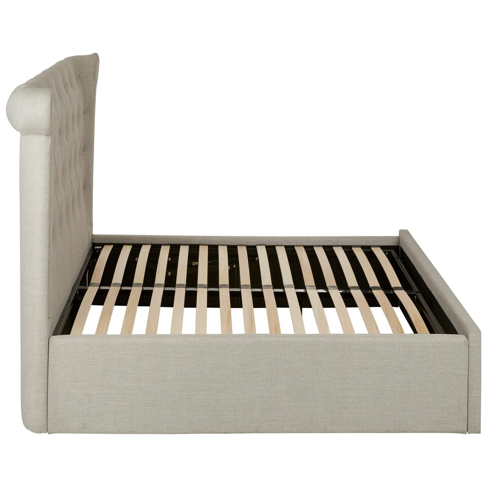 image 1 of Interiors By Premier Contemporary Light Grey Double Ottoman Bed, Elegant Winged Headboard Bedroom Bed, Ottoman Stud Detailed Bed