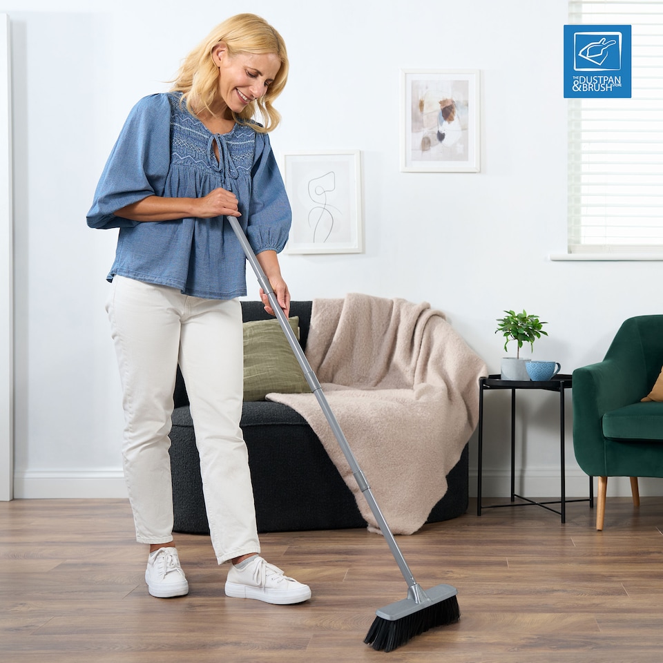 image 1 of Soft Indoor Broom Perfect for Laminate, Vinyl or Wooden Floor with Multi-section Handle and Flagged Bristle