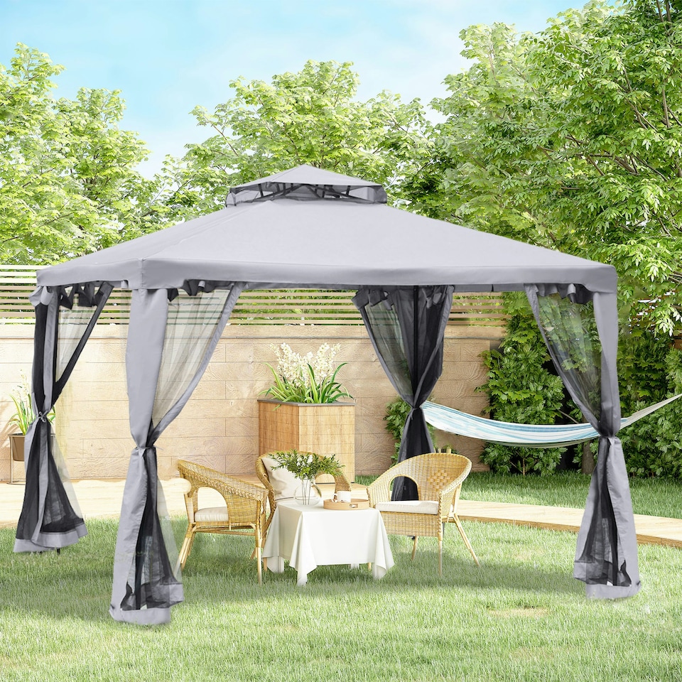 image 1 of Outsunny 3 x 3 m Metal Gazebo Garden Outdoor 2-Tier Roof Marquee Party White