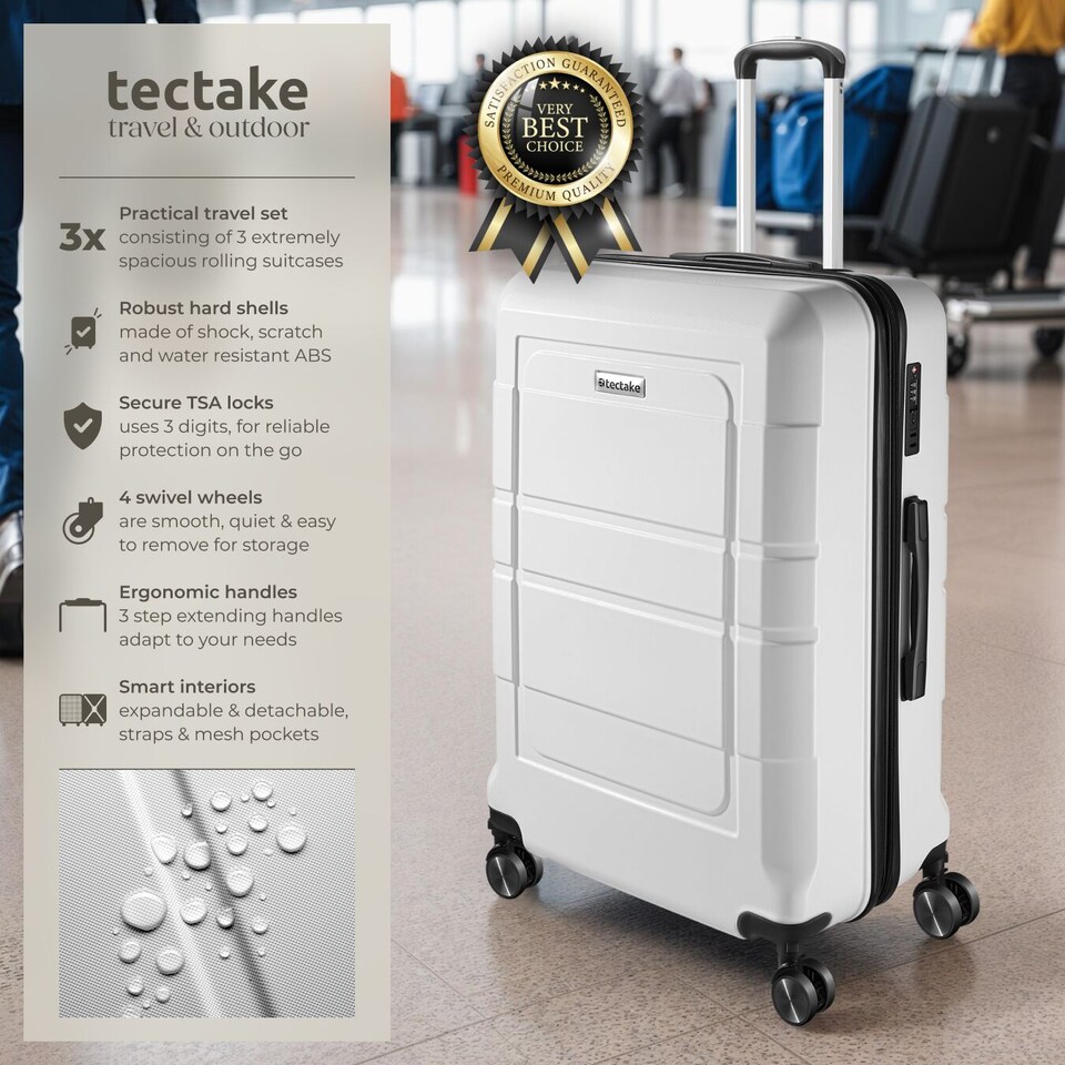 image 1 of Suitcase Luggage Set - L, M and S sizes, ABS plastic, swivel wheels, combination lock | White | white | 1