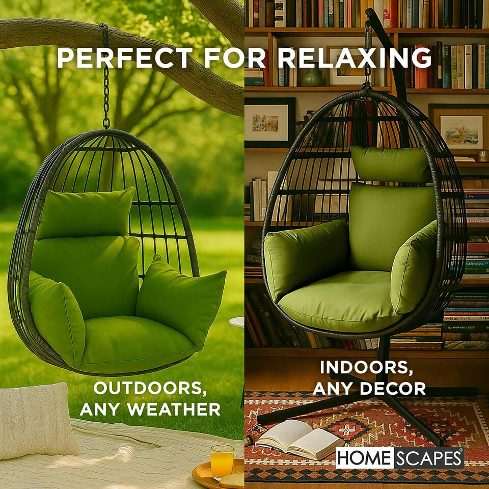 image 1 of Homescapes Luxury Waterproof Egg Chair Cushion With Headrest - Green