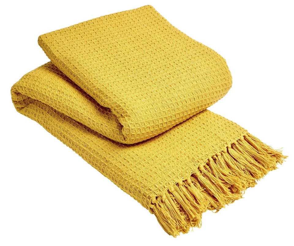 image 1 of Lisbon Pure Cotton Honeycomb Throw in Ochre, 127 x 152cm