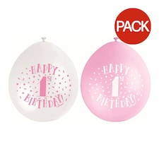 Unique Party Happy 1st Birthday Latex Balloons (Pack of 10) - Pink/White - One Size