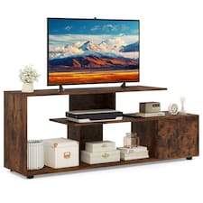 COSTWAY TV Stand 55 Inches 3-Tier Entertainment Center Brown Brown