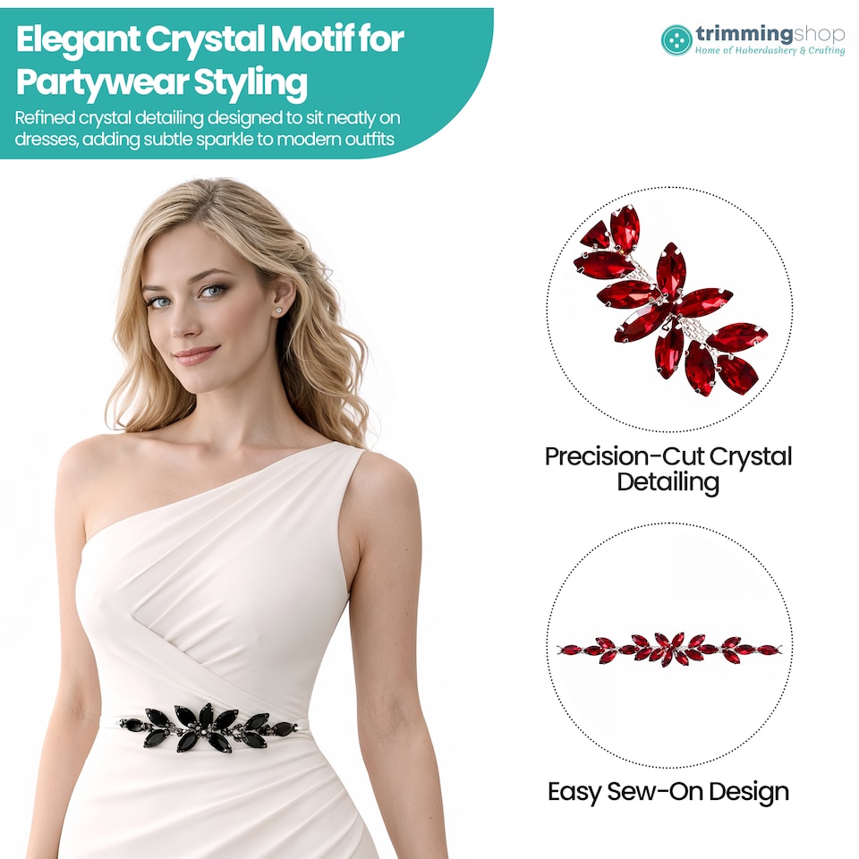 image 1 of 16 x 2.5cm Crystal Rhinestone Diamante Sew-On Motif Applique Patch