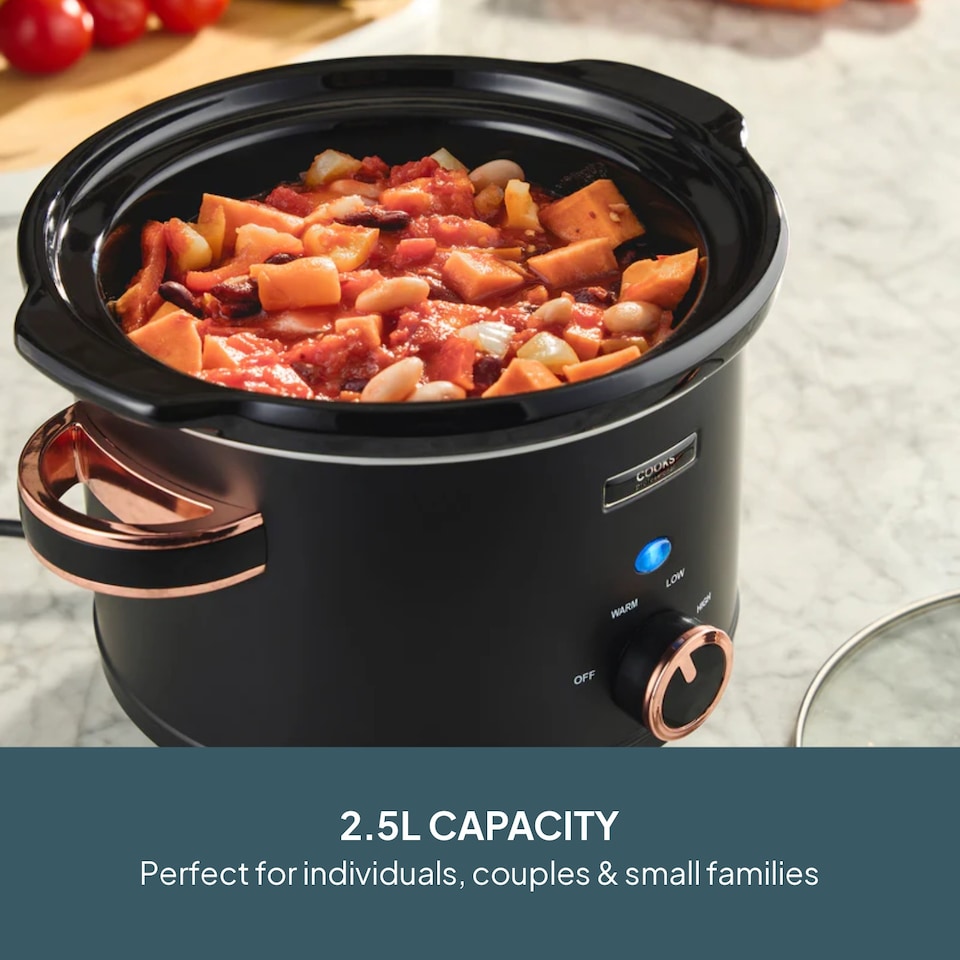 image 1 of Cooks Professional 2.5L Slow Cooker with Lid & Removable Bowl & 3 Heat Settings | Black | Black & Copper