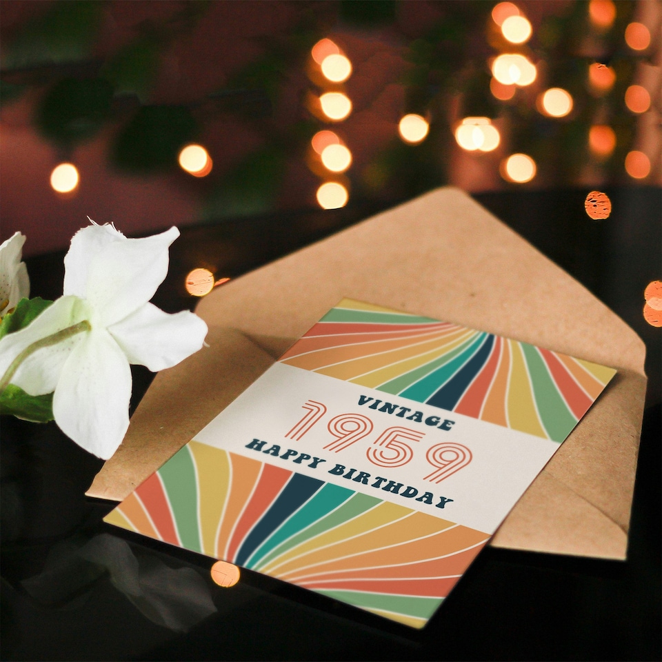 image 1 of Vintage Retro Him Her Rainbow Born 1959 Aged 66 Years Old 66th Birthday Card