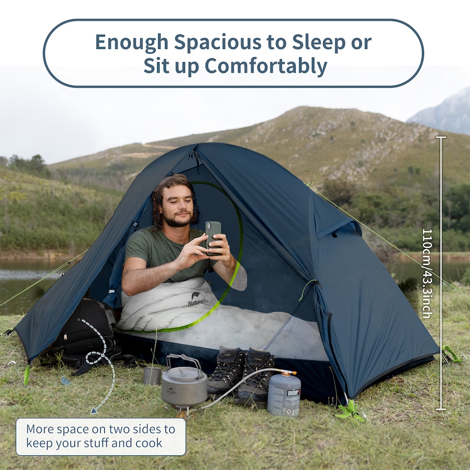 image 1 of Cycling Ultralight 1 Man Tent + Mat | Blue | Navy Blue
