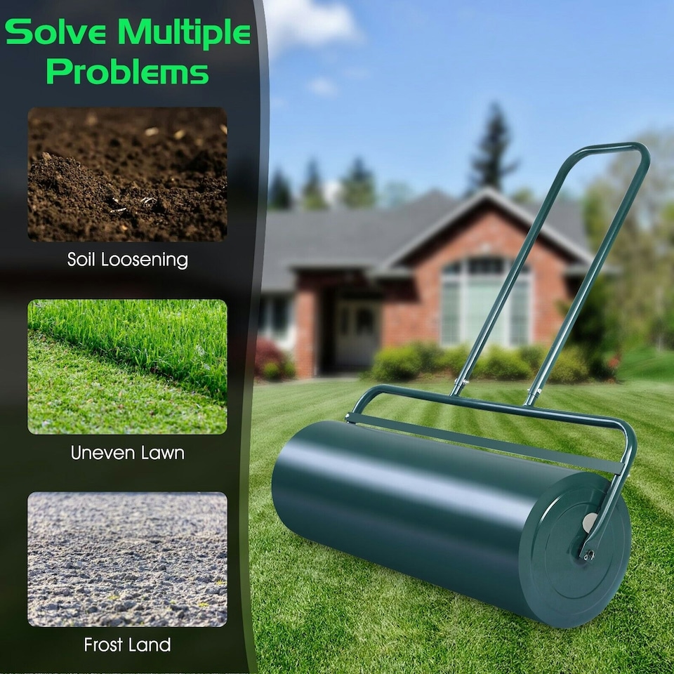 image 1 of COSTWAY 63L Steel Garden Lawn Roller Water Sand Filled