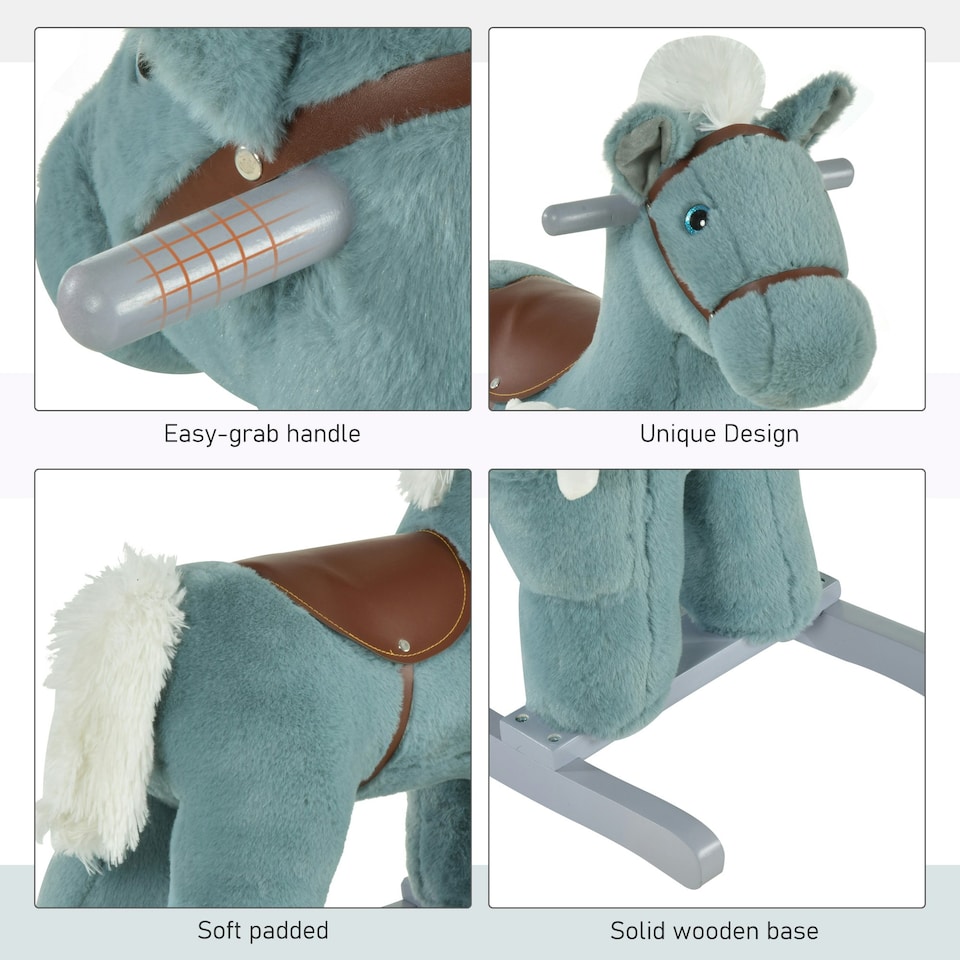 image 1 of HOMCOM Kids Plush Ride-On Rocking Horse with Plush Toy Sound Handle Grip