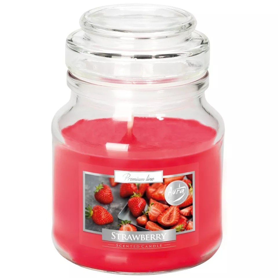 image 1 of Glass Jar Scented Candle with Lid | Orange | Strawberry | 1