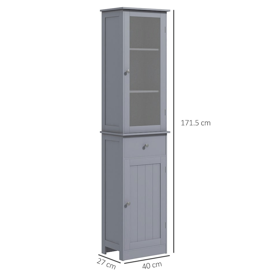 image 1 of kleankin Storage Cabinet Organizer Tower with Shelves & Drawer, Grey