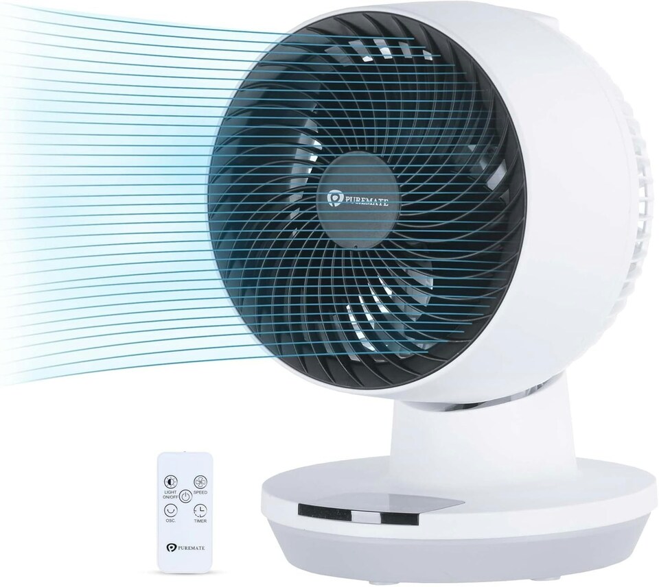image 1 of PureMate 8 Inch Air Circulator Fan with Oscillation and Timer Black