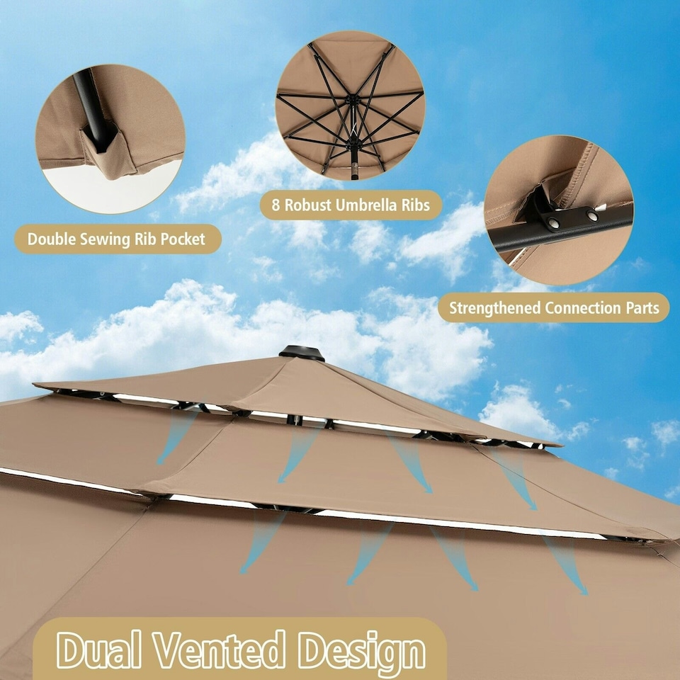 image 1 of COSTWAY 3-Tier Patio Umbrella Double Vented Crank Market Parasol Brown