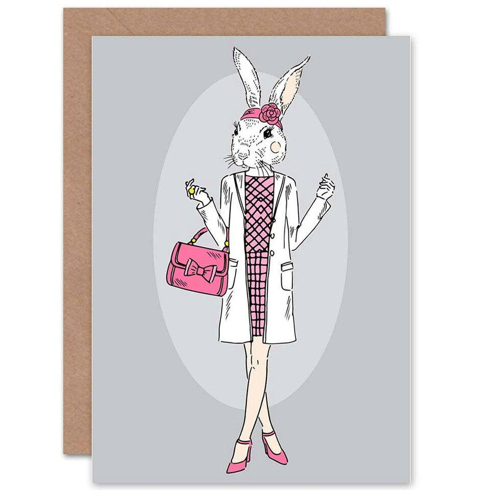 image 1 of Fashion Animal Bunny Girl Pink Handbag Kids Birthday Child Kids Card