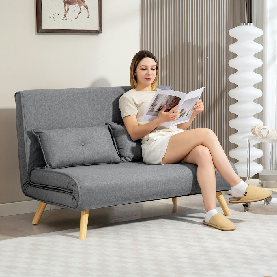 image 1 of HOMCOM Click Clack Sofa Bed, 2-Seater Bed Settee for Living Room, Grey