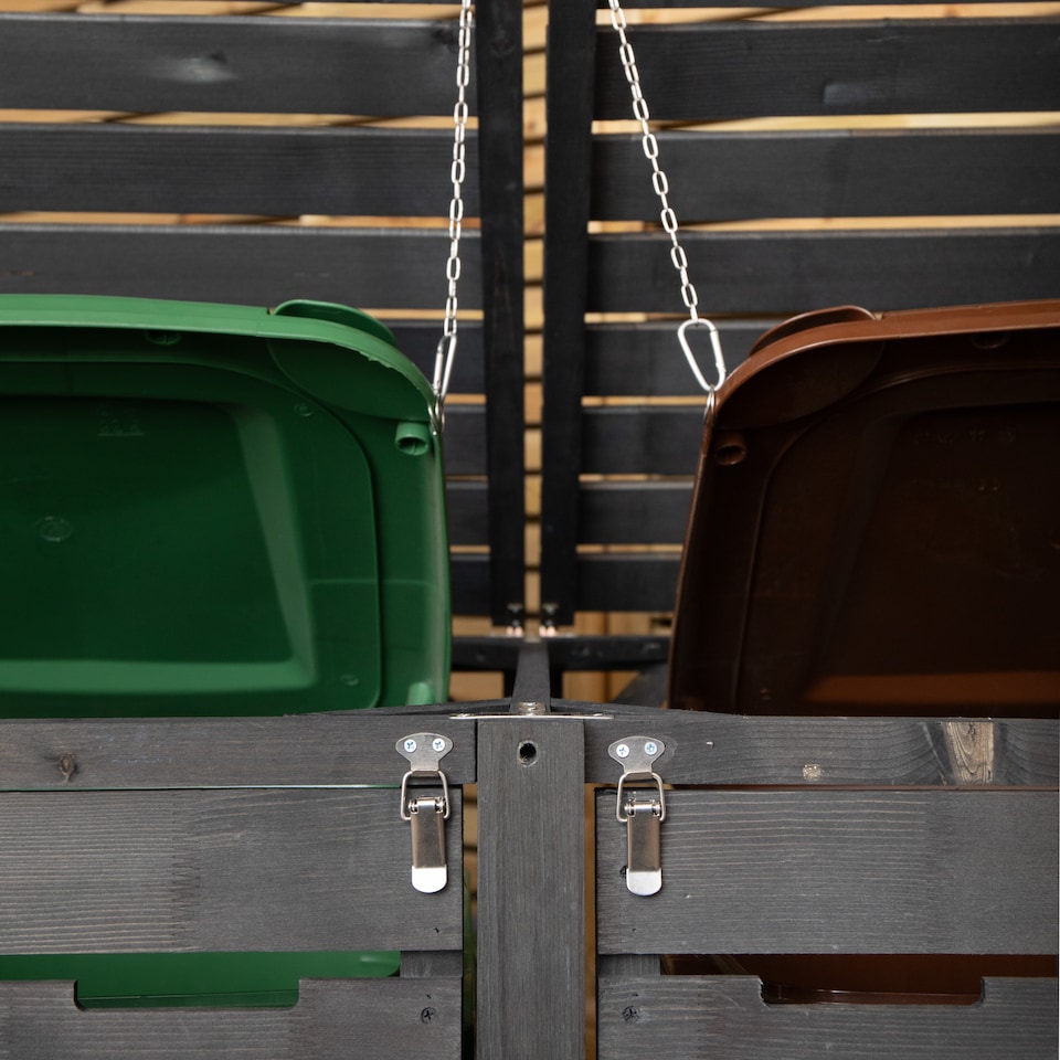 image 1 of 2.15m x 1.16m Outdoor Wooden Garden Triple Wheelie Bin Store Storage for 3 Bins in Dark Grey