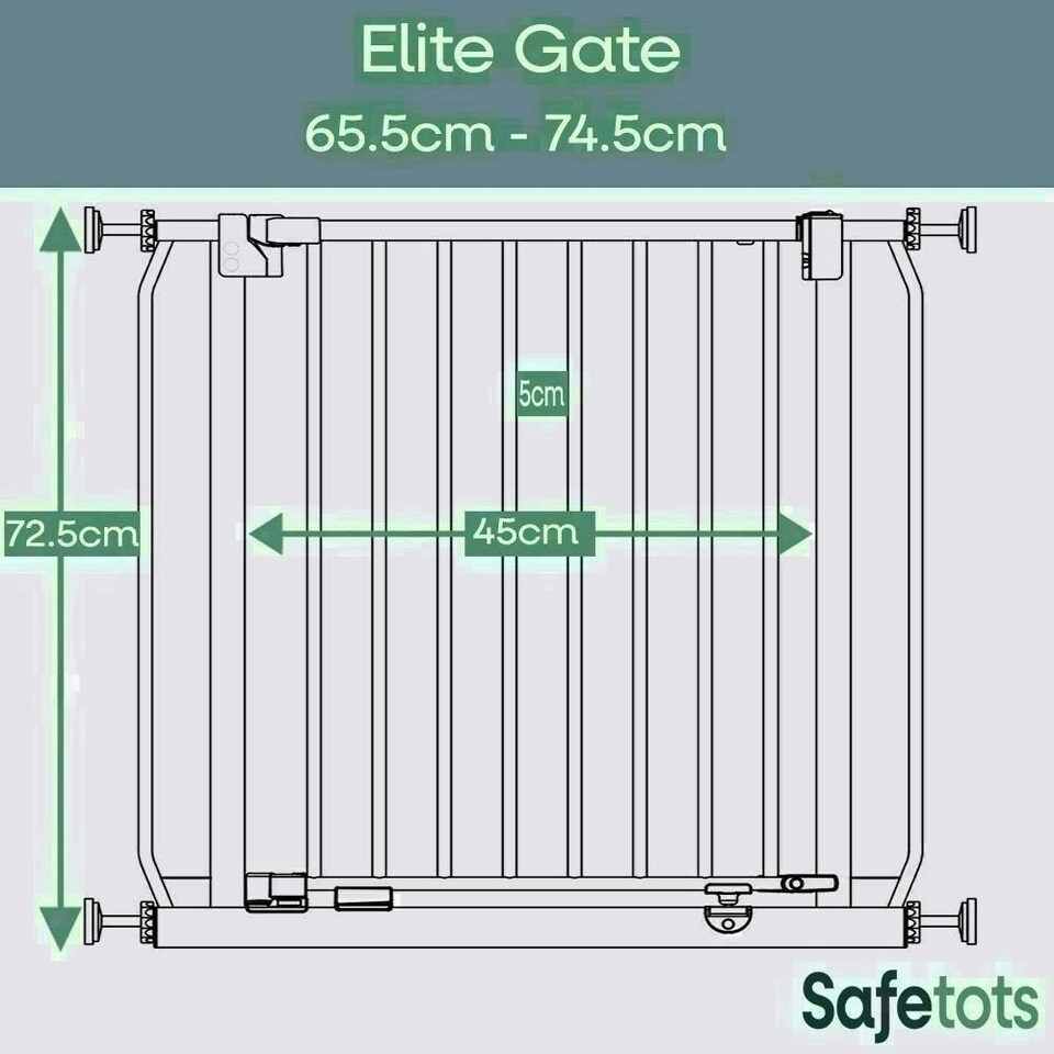 image 1 of Safetots Elite Pressure Narrow Safety Gate, 65.5cm - 74.5cm, Matt White, Narrow Pressure Fit Stair Gate
