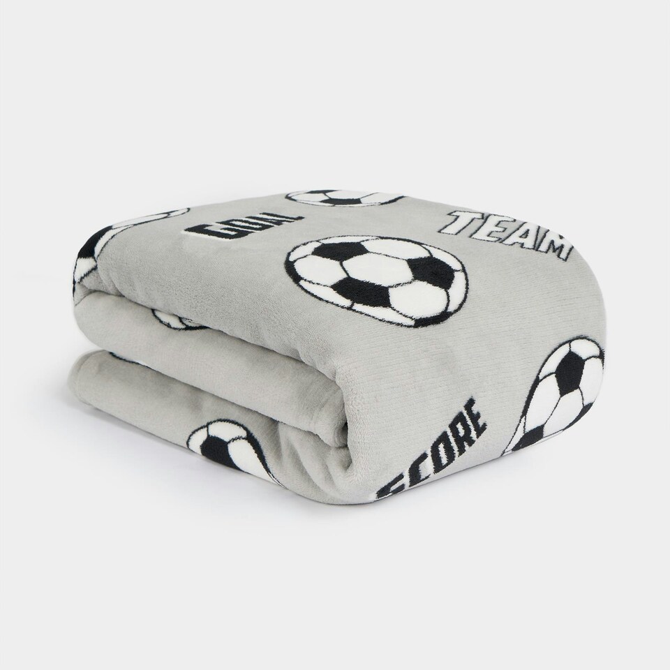 image 1 of OHS Kids Football Soft Fleece Sherpa Reverse Over Bed Blanket Throw, Grey - 100x120cm