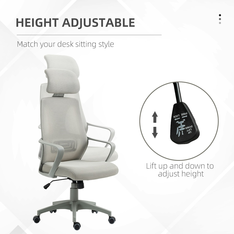 image 1 of Vinsetto Mesh Back Office Chair w/ Adjustable Height Padded Headrest Grey