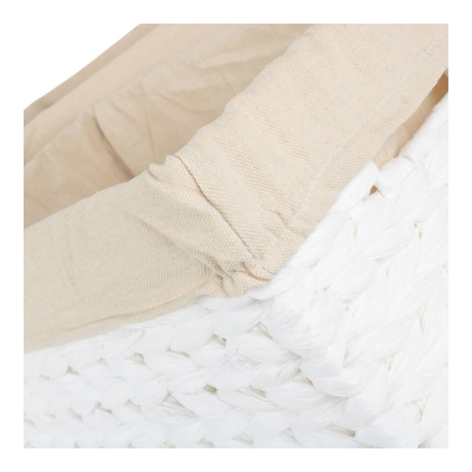 image 1 of Set of 3 Paper Rope Rectangular Storage Basket with White Cotton Lining | White | White | Not provided