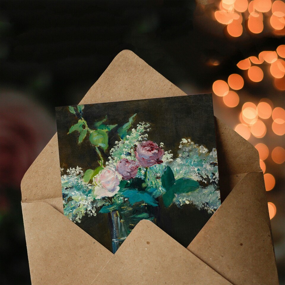 image 1 of Edouard Manet Art Card Vase of White Lilacs and Roses