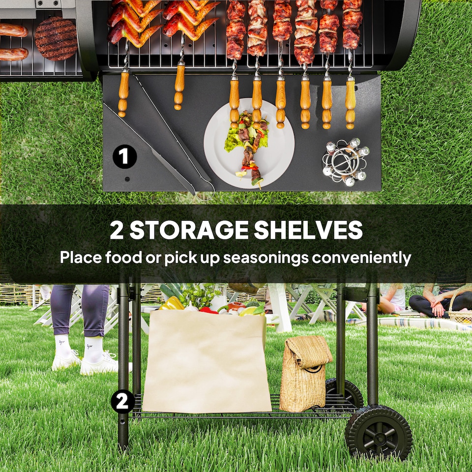 image 1 of Outsunny Portable Outdoor Charcoal Grill BBQ Grill with Offset Smoker Black