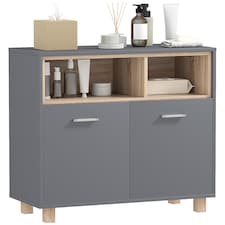 HOMCOM Bathroom Cabinet, Bathroom Storage Unit, Bathroom Storage Cabinet with Open Compartments and Double Doors | Grey | Grey