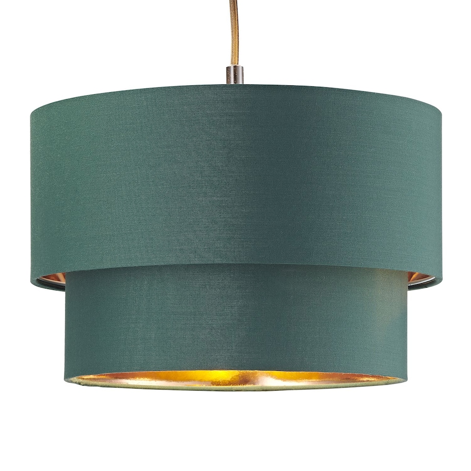 image 1 of Modern Forest Green Cotton Double Tier Ceiling Shade with Shiny Copper Inner | Green | Forest Green | 1