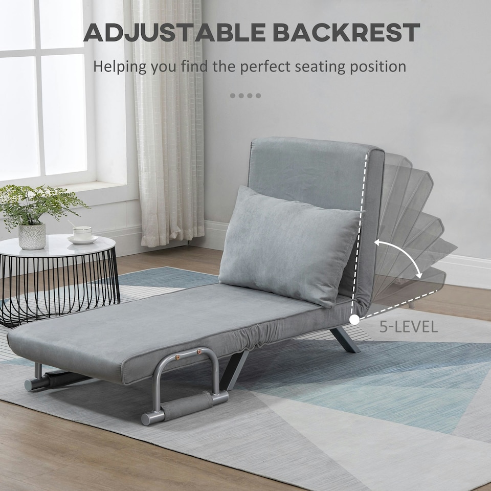 image 1 of HOMCOM Sofa Bed Foldable Portable Sleeper Lounge w/ Pillow Light Grey