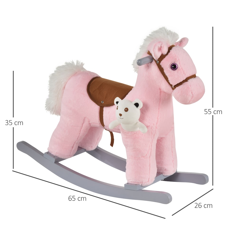 image 1 of HOMCOM Kids Plush Ride-On Rocking Horse Toy Rocker with Plush Toy Realistic Sounds for Child 18-36 Months Pink