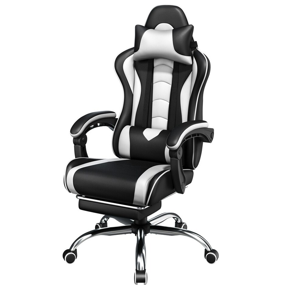 image 1 of Yaheetech Ergonomic Computer Chair with Massage Lumbar Pillow Multi | Black/White