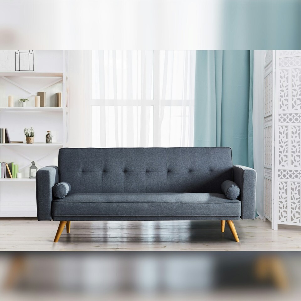 image 1 of STYLISH LINEN FABRIC UPHOLSTERED CLIC CLAC SOFA BED IN GREY
