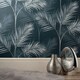 image 2 of Fine Decor South Beach Palm Leaf Wallpaper - Navy Blue - One Size Blue