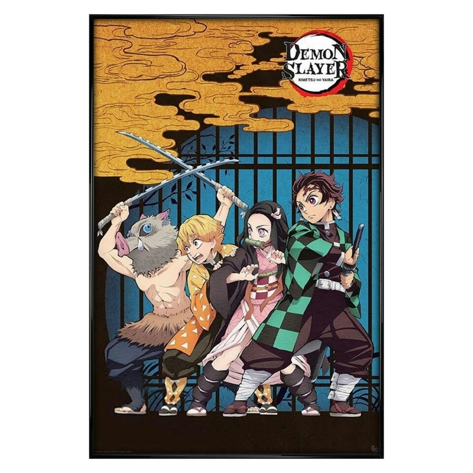 image 1 of Gloss Black Framed Demon Slayer Group Maxi Poster