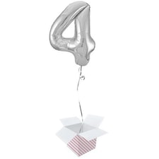 Silver Number 4 Helium Foil Giant Balloon - Inflated Balloon in a Box