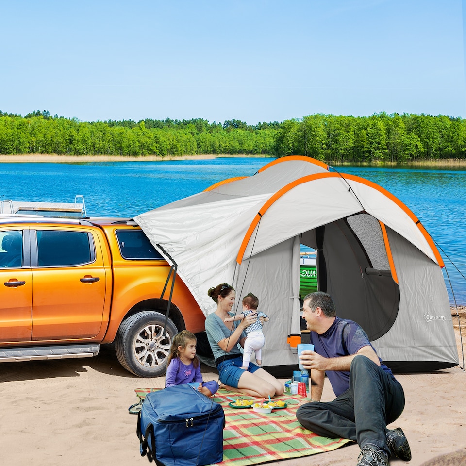 image 1 of Outsunny 5 Man Tailgate Tent 2000mm Waterproof | Grey | Grey and Orange | 239x210x210 cm