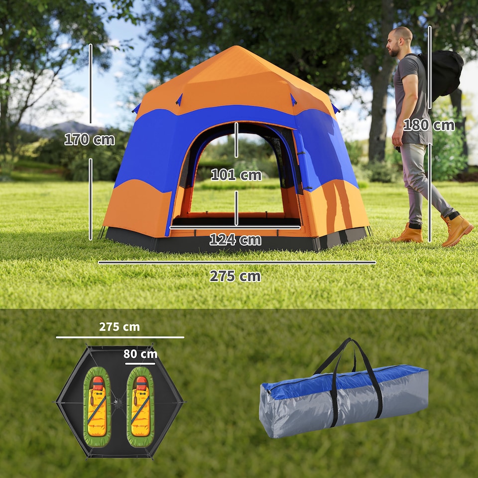 image 1 of Outsunny 4 Person Camping Tent Festival Hiking Shelter, Blue