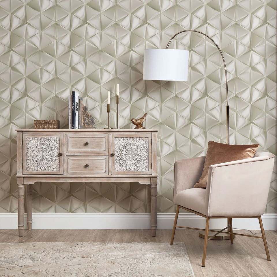image 1 of Nera Geo Wallpaper in Taupe | Cream | Taupe