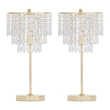 First Choice Lighting Set of 2 Cascada Gold and Acrylic Crystal Jewelled Table Lamps Gold | Clear