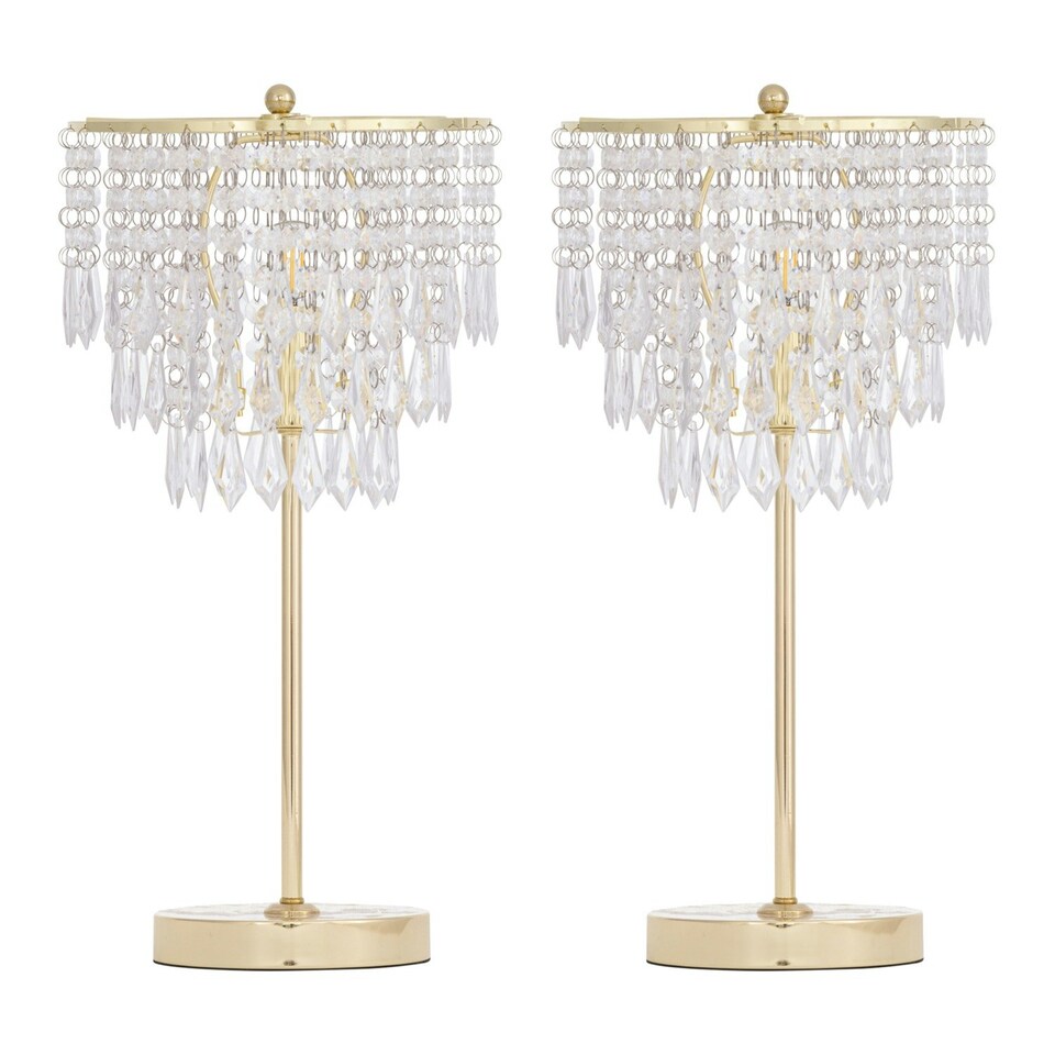 image 1 of First Choice Lighting Set of 2 Cascada Gold and Acrylic Crystal Jewelled Table Lamps Gold | Clear